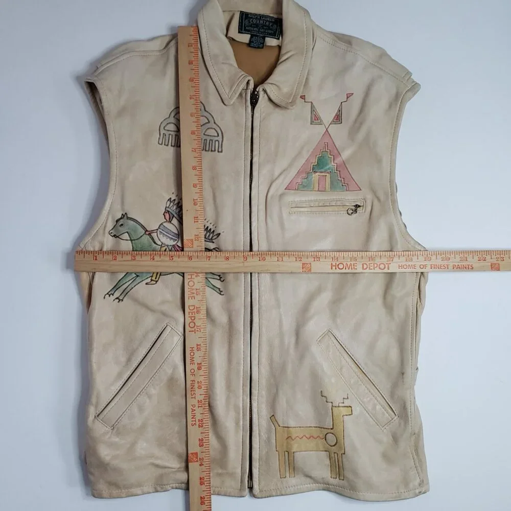 Ralph Lauren Country Polo Women Leather Vest Native American USA made 80s Vtg - Picture 12 of 16